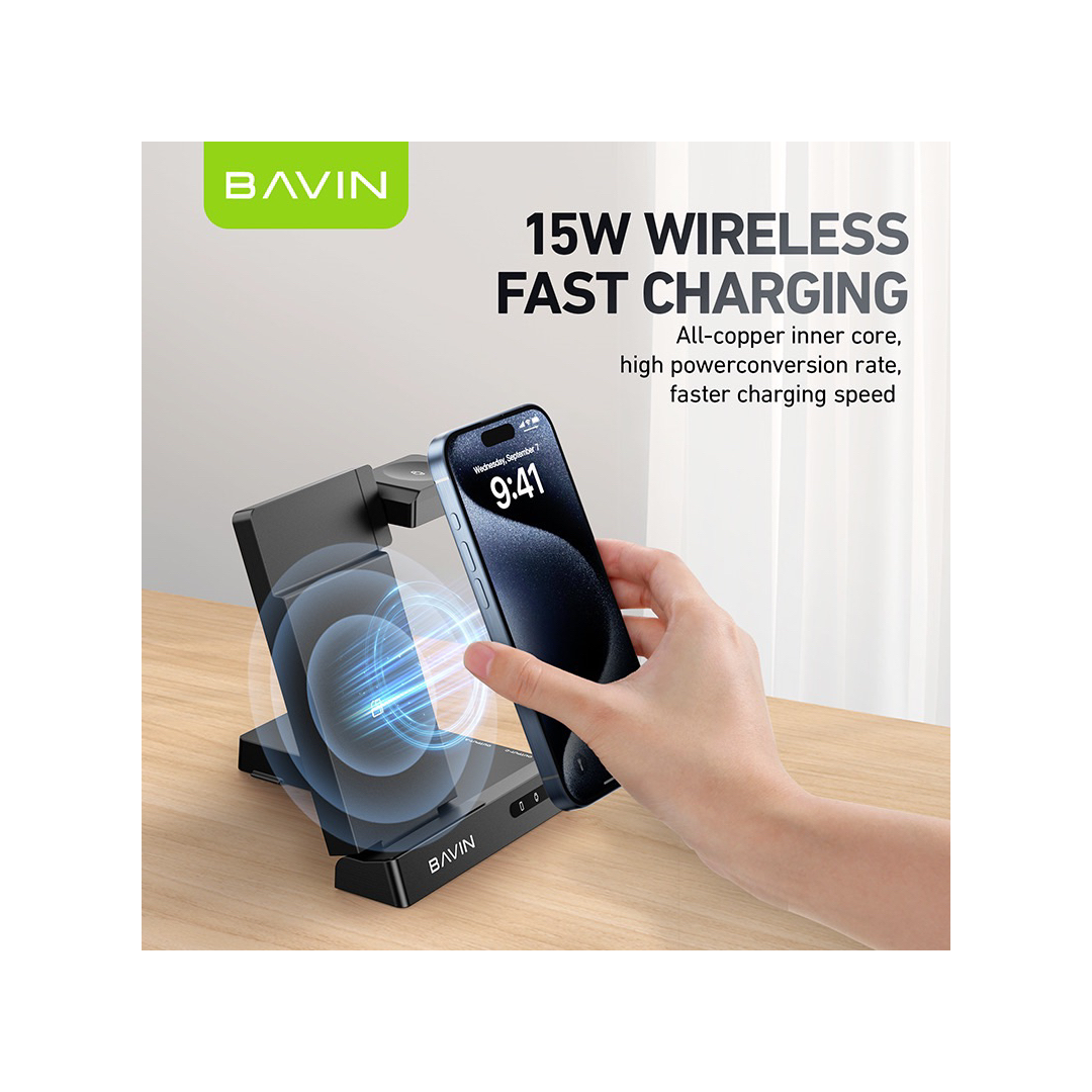 Bavin Mbushës me WIreless 3/1 Telefon, Smartwach, Airpods PC1069