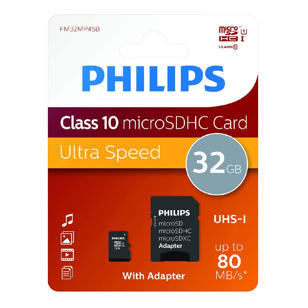 Kartë e memories micro SDHC Philips, 32GB Class 10, me adapter