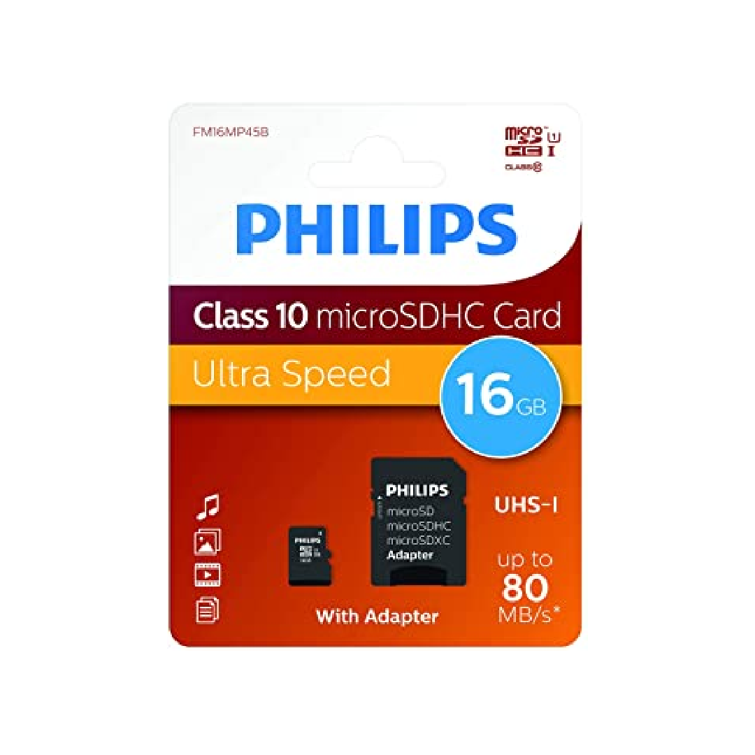 Kartë e memories Philips micro SDHC, 16GB Class 10 me adapter