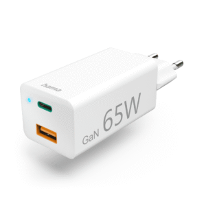 Karikues i shpejtë Hama, GaN, 1x USB-C PD, 1x USB-A QC, mini karikues, 65 W, i bardhë  201643