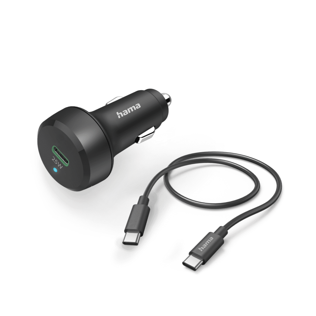 Karikues i shpejtë Hama, për veturë, me kabllo karikimi USB-C, PD/QC, 25 W, 1 m, i zi 201614