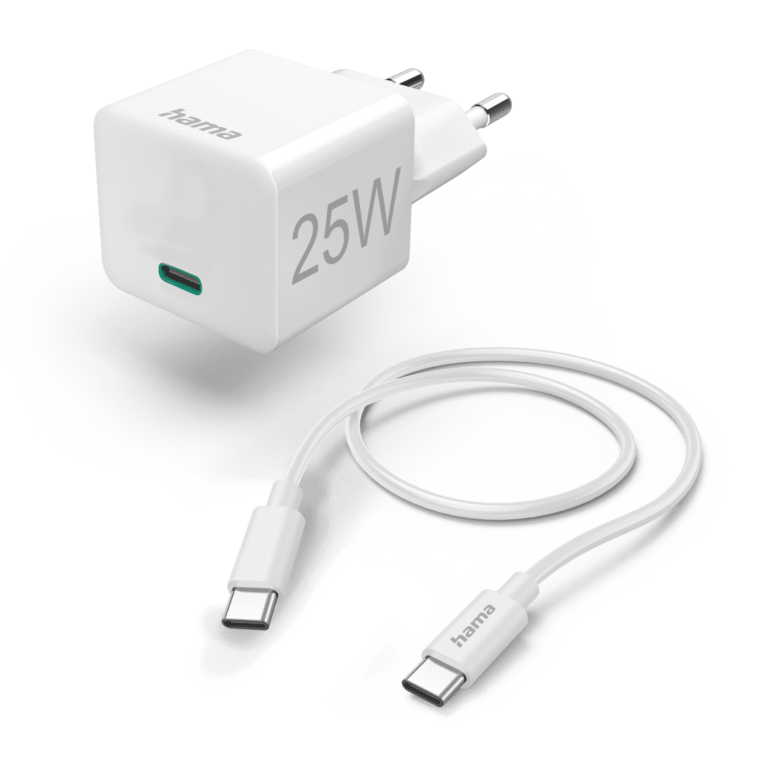 Mini karikues i shpejtë Hama me kabllo USB-C, PD, 25W, 1.5m, i bardhë 201624