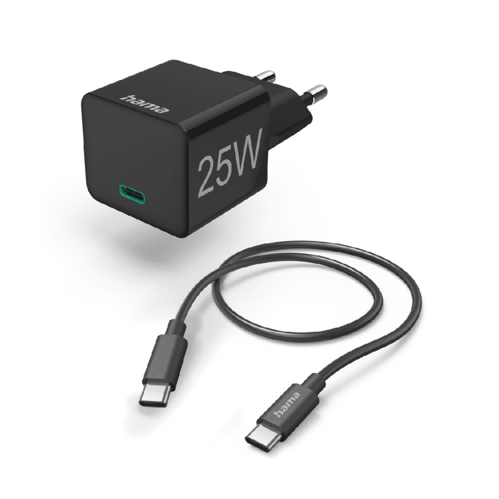 Mini karikues i shpejtë Hama me kabllo USB-C, PD, 25W, 1.5m, i zi 201623