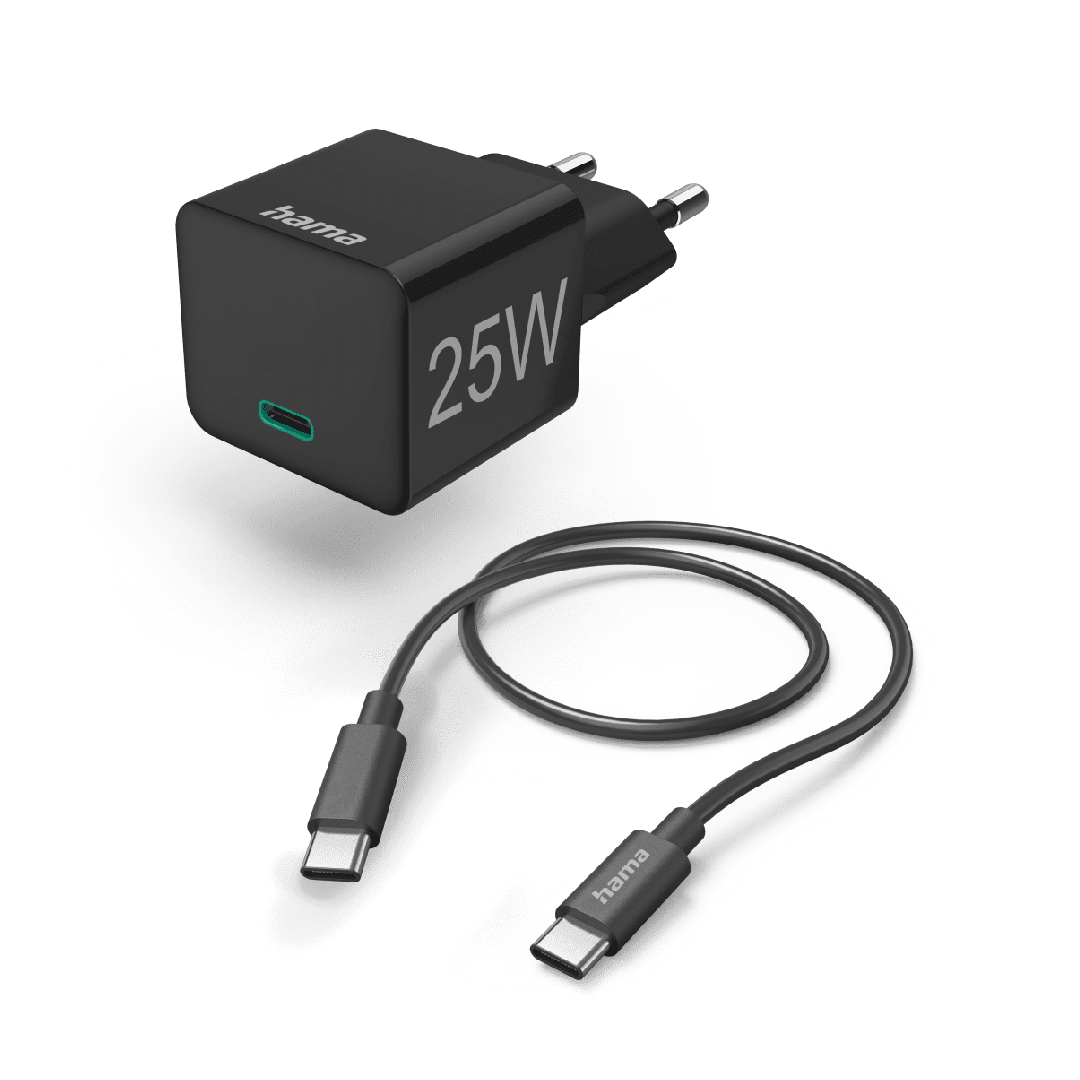 Mini karikues i shpejtë Hama me kabllo USB-C, PD, 25W, 1.5m, i zi 201623