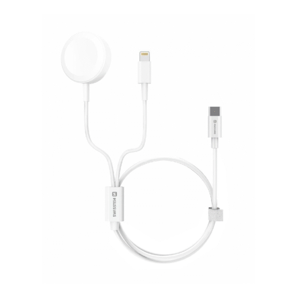 Kabllo karikuese Swissten 2në1, USB-C / Lightning, 1.2m, e bardhë