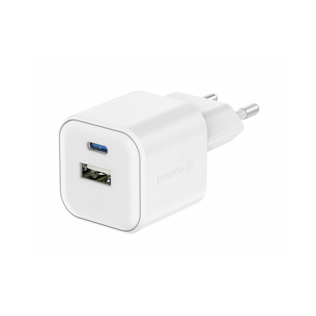 Karikues SWISSTEN 12W 1x USB-C + 1x USB-A, i bardhë