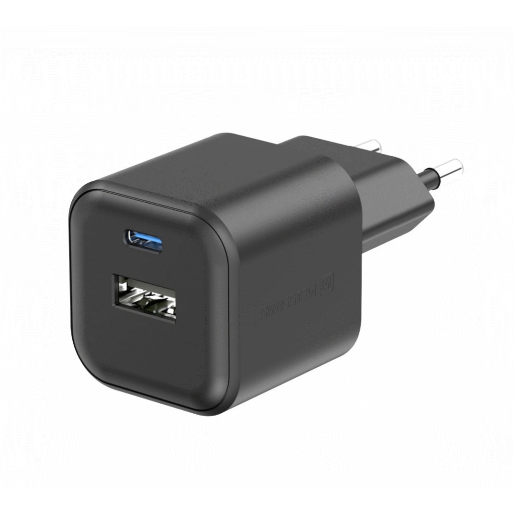 Karikues SWISSTEN, 12W 1x USB-C + 1x USB-A, i zi