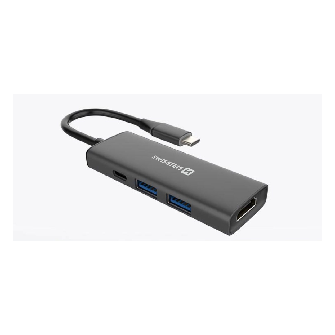 USB-C HUB SWISSTEN 4-NE-1 (USB-C 100W, HDMI 4K, 2x USB-A) ALUMIN