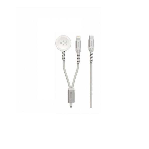 Kabllo karikuese Swissten 2në1 Apple Watch/Lightning, USB-C, e bardhë