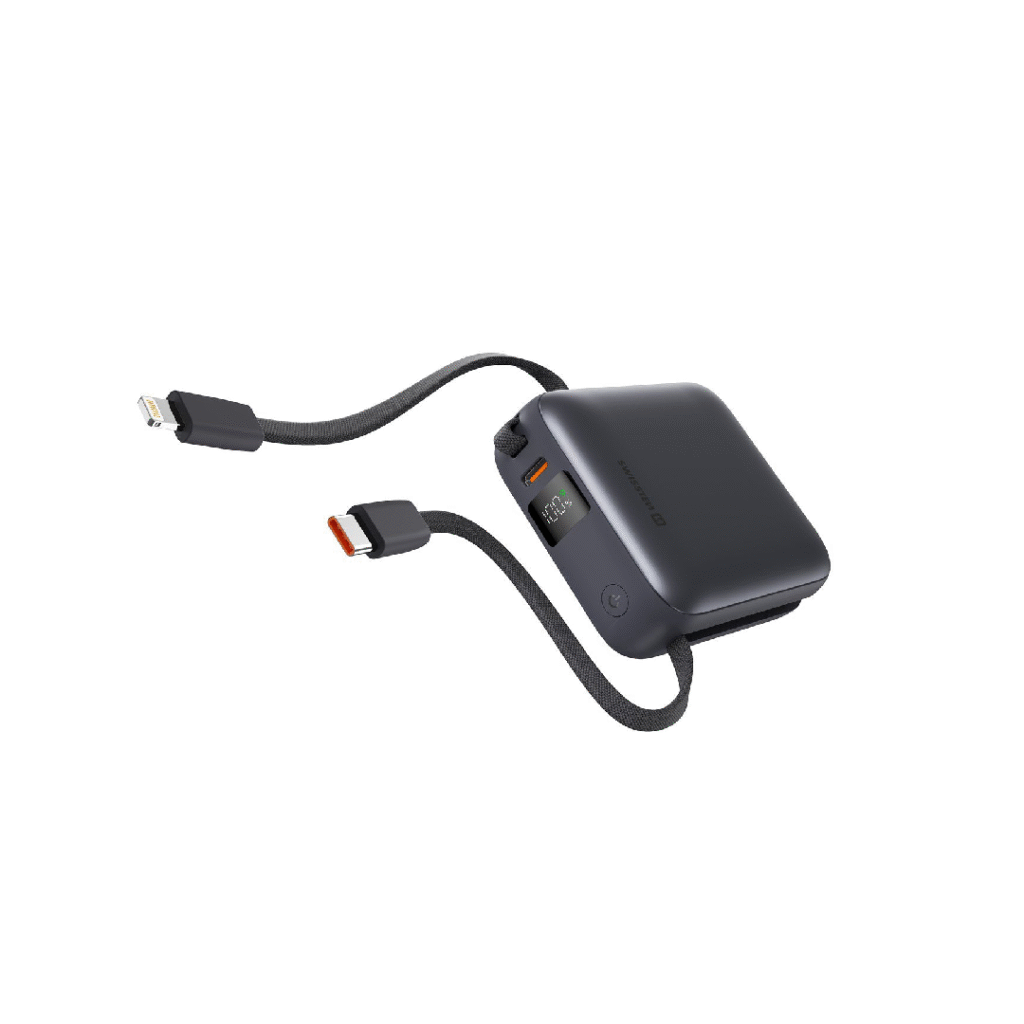 Power Bank Swissten 20000mAh me kabllo USB-C dhe Lightning, i argjendtë