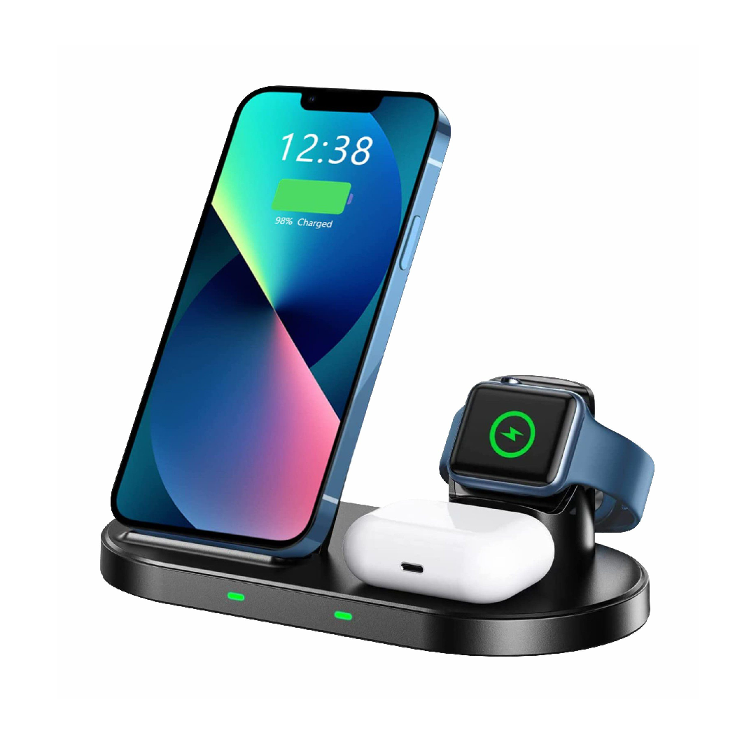 Karikues wireless Swissten 3në1, 15W, e zezë