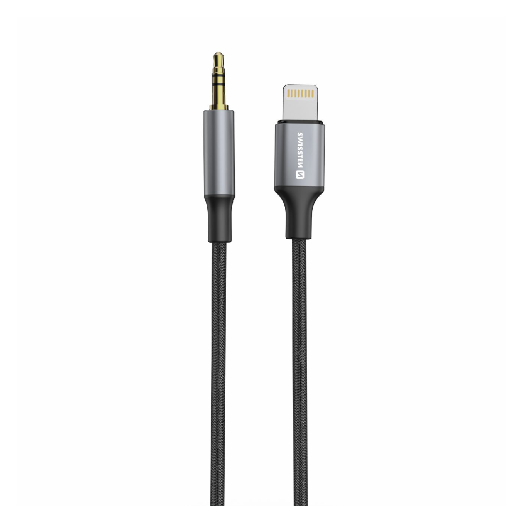 Audio Adapter Swissten Lightning – 3,5 mm, 1.5m, e Zezë/Hiri