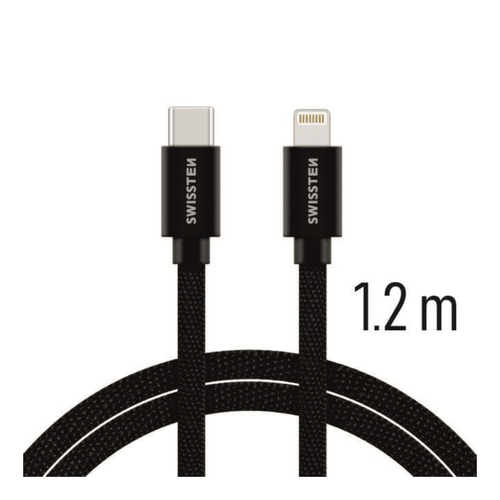 Kabllo tekstili Swissten USB-C / Lightning, 1.2m, e zezë